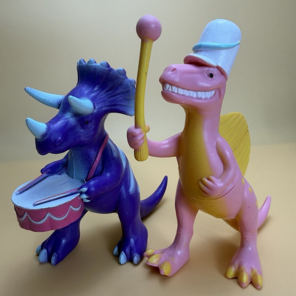 Vintage Ankyo Dinosaurs Pink Spinosaurus Band Leader Purple Stegosaurus Drummer